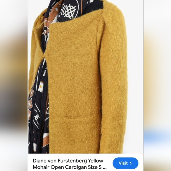 Diane von Furstenberg Yellow Mohair Open Cardigan Size Small - Picture 3 of 8